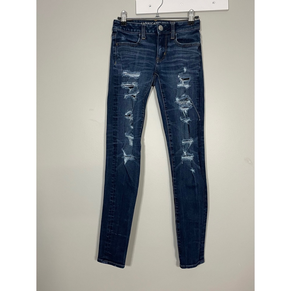 American Eagle Jegging Women 00 Dark Wash Jeans Distressed 360 Super Stretch